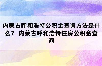 内蒙古呼和浩特公积金查询方法是什么？ 内蒙古呼和浩特住房公积金查询